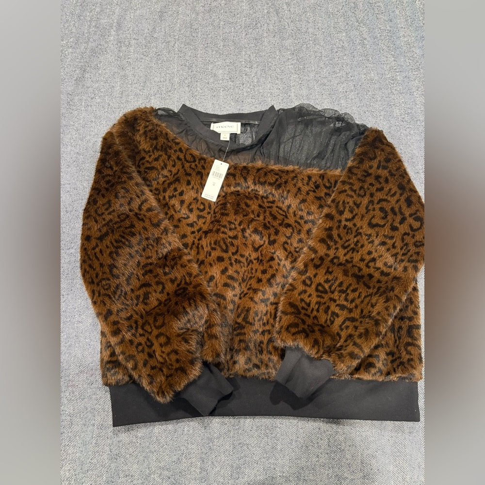 Maeve Faux Fur Inset Pullover Sweatshirt | size: M - Picture 3 of 6